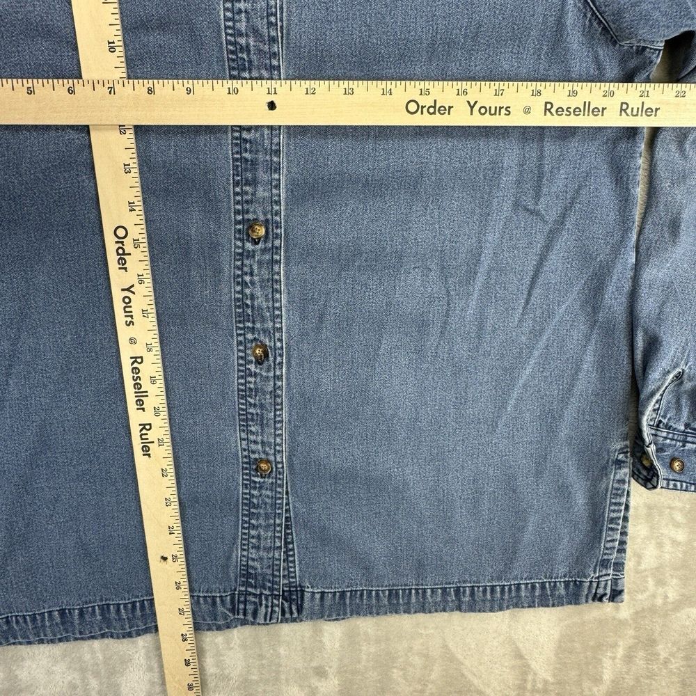 Vintage Orvis Womens 12 Denim Long Sleeve Button Up Shirt‎ Blue Hong Kong Collar - Picture 6 of 8